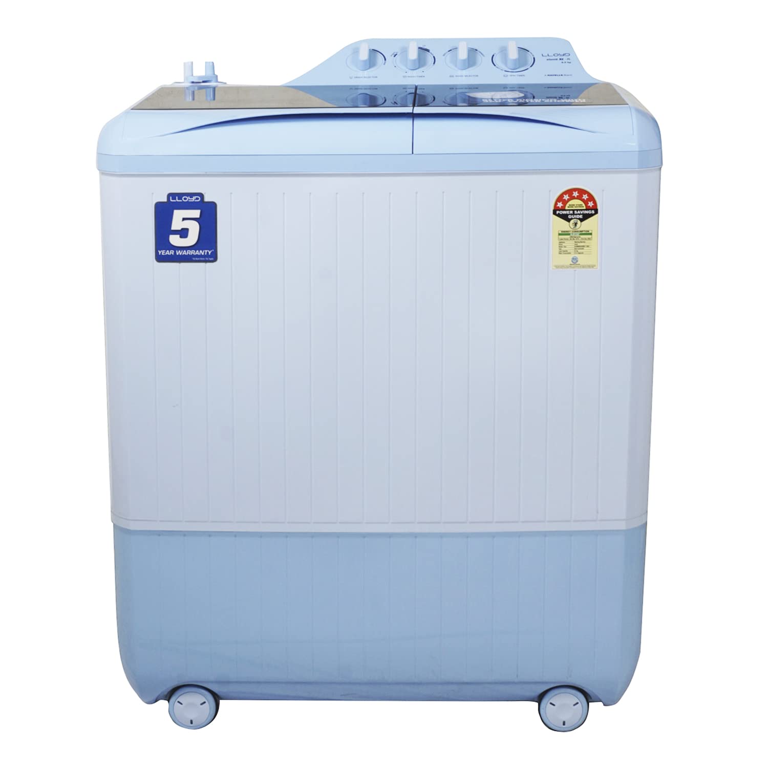 Lloyd elanteXL 8.5 kg 5 Star Semi-Automatic Top Load Washing Machine (GLWMS85APBEX, Pastel Blue)
